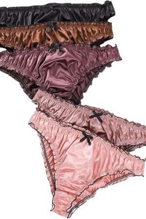 Women's Plus Size 5 Pack Sexy Panties Satin Frill Trim Underwear Low Rise Cute Brief
