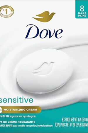 Dove Beauty Bar Soap Sensitive, 8 Bars for Sensitive Skin, Fragrance Free and Hypoallergenic 375 oz