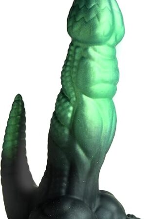 Dickosaur Dinosaur Silicone Dildo for Men, Women, & Couples. Fantasy Dildo, Strong Suction Cup Base. Premium Silicone & Stimulating Textures. 1 Piece, Green & Black.