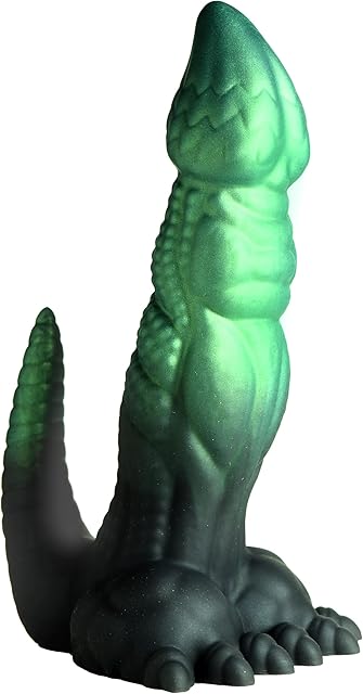 Dickosaur Dinosaur Silicone Dildo for Men, Women, & Couples. Fantasy Dildo, Strong Suction Cup Base. Premium Silicone & Stimulating Textures. 1 Piece, Green & Black.