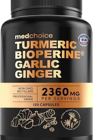 4-in-1 Turmeric and Garlic Supplements with Bioperine 2360 mg Turmeric Ginger Root Capsules with Garlic for Joint, Digestion & Immune Support (120 ct)