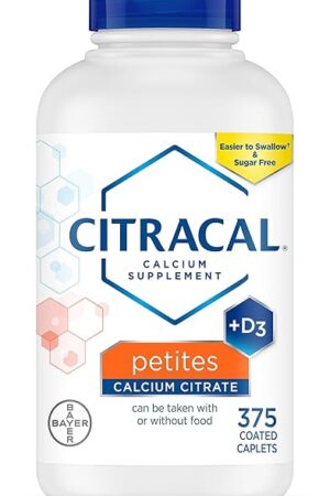 Citracal Petites, 400 mg Calcium Citrate, Easily Absorbed and Highly Soluble with 125 mcg (500 IU) Vitamin D3, Bone Health Support for Ages 12+, Smaller and Easier to Swallow Caplets, 375 Count