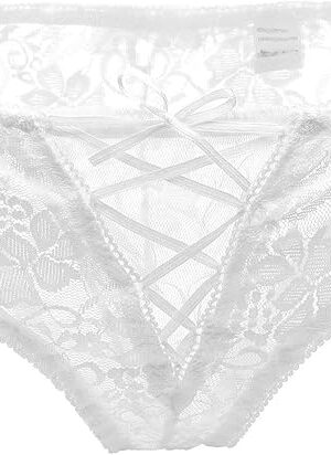 Women Sexy Crotch Panties Floral Lace Midnight Briefs Cross Strappy Bow-Tie Underwear