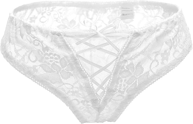 Women Sexy Crotch Panties Floral Lace Midnight Briefs Cross Strappy Bow-Tie Underwear
