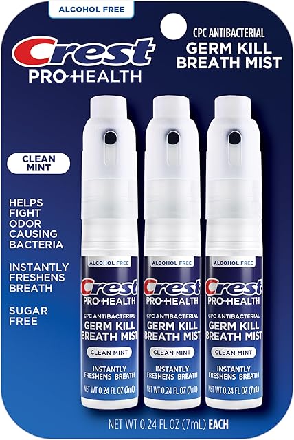 Crest Pro-Health | Portable Alcohol-Free CPC Mist with Clean Mint Flavor | Instant Fresh Breath - 3 Count (024oz/7ml) Breath Spray