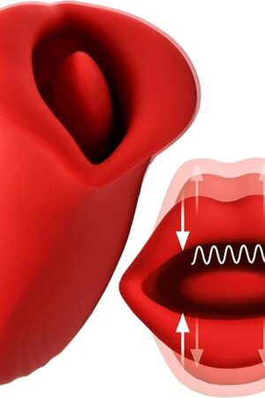 LICKGASM Kiss and Tell Mini Kissing and Vibrating Clitoral Stimulator for Women & Couples Powerful Vibration with Kissing Tongue Made of Premium Silicone Waterproof and Rechargeable 1 Piece, Red