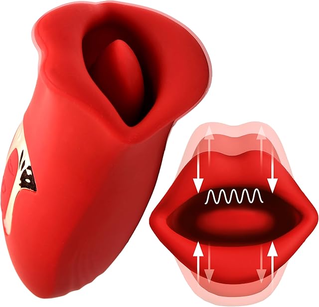 LICKGASM Kiss and Tell Mini Kissing and Vibrating Clitoral Stimulator for Women & Couples Powerful Vibration with Kissing Tongue Made of Premium Silicone Waterproof and Rechargeable 1 Piece, Red