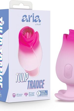 Blush Aria Tulip Trance?Silicone Personal Massager with 10 Sucking & Tongue-Fluttering Modes for Nipple & Clitoral Stimulation?Heart-Shaped Finger Grip?Waterproof & Rechargeable-Pink