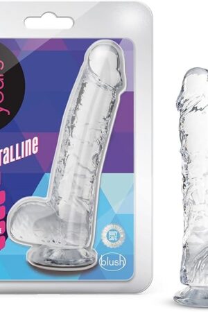 Blush Naturally Yours 6" Diamond Slim Dildo w/Balls, 1" Wide Realistic Transparent Cock - Suction Cup, Strap-On Compatible - Beginner Anal & Vaginal - Adult Sex Toy for Women, Men & Couples - (Clear)