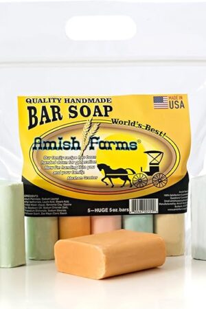 Amish Farms Soap Bar with All Natural Bentonite Clay | Made in USA, Vegan Moisturizing for Sensitive Skin | Women & Mens Face & Body Bath Soap for Shower | Clean Scent | 5 Ounce Each (5 Bars)