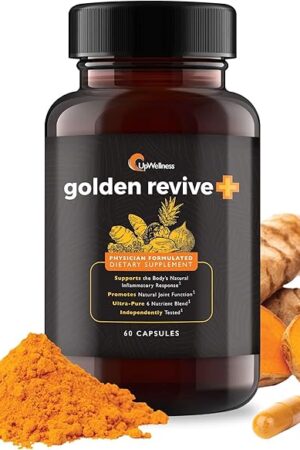 Golden Revive + Joint Support Supplement Featuring Turmeric with Black Pepper, Quercetin, and Magnesium- Turmeric Boswellia Supplement - 6 Active Ingredients for Joint Care - 60 Capsules