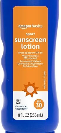Amazon Brand - Solimo Sport Sunscreen Lotion, Formulated without Octinoxate & Oxybenzone, 8 Fluid Ounce