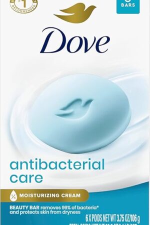 Dove Beauty Bar Soap Antibacterial Care 6 Count For Clean, Moisturized Skin, Removes Bacteria 375 oz