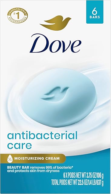 Dove Beauty Bar Soap Antibacterial Care 6 Count For Clean, Moisturized Skin, Removes Bacteria 375 oz
