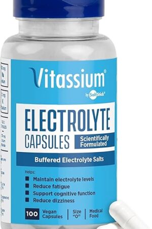 Vitassium Electrolyte Capsules, Electrolytes for The Management of POTS and High Sodium Diets (500mg Sodium - 100mg Potassium), Unflavored, 100 Salt Pills (Size 0)