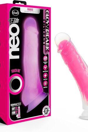 Blush Novelties Neo Elite - 75Silicone Dildo with Balls - 15Thick Glow in The Dark Sensa Feel Dual Density - Strap On Compatible Sturdy Suction Cup for Hands Free Play - Body Safe Sex Toy