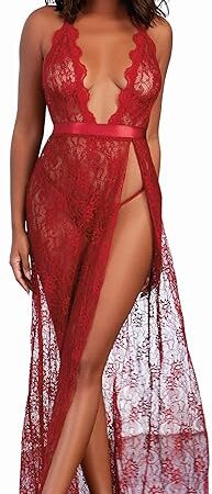 Women's Lace Gown and G-String Set