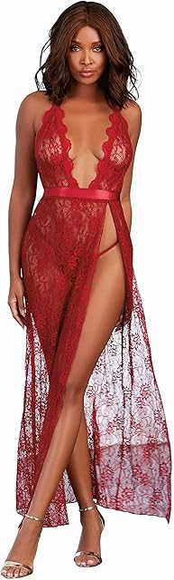 Women's Lace Gown and G-String Set