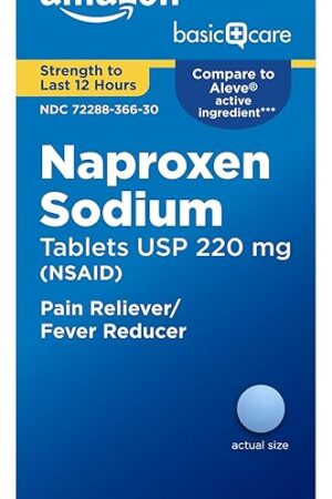 Amazon Basic Care Naproxen Sodium Tablets 220 mg, Pain Reliever/Fever Reducer (NSAID), Muscular Aches, Backache, Headache, Toothache, Minor Arthritis Pain Relief & More, 300 Count (Packaging may vary)
