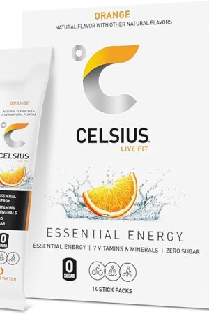 CELSIUS On-the-Go Powder Stick Zero Sugar (14 Sticks per Pack), Orange, 260 Oz