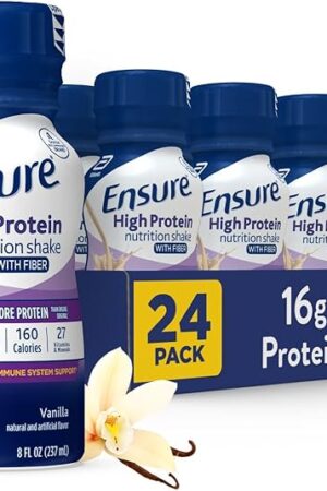 Ensure High Protein Vanilla Nutrition Shake with Fiber, Ready to Drink, 16g Protein and 27 Vitamins and Minerals, 8 fl oz, 24 Pack