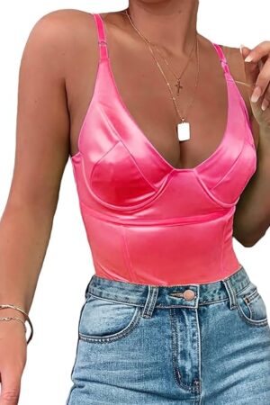 Women's Sexy Metallic Shiny Bodysuit Tank Tops for Night Club Going Out