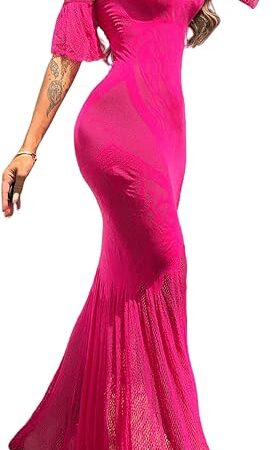 Women Lingerie Sexy Dress - Lace Mesh Sleepwear Maxi Nightgown Exotic Sheer Long Bridal Chemise with Detachable Sleeve
