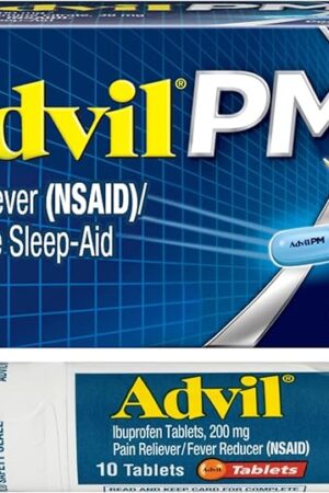 Advil PM Pain Reliever and Nighttime Sleep Aid, Ibuprofen for Pain Relief and Diphenhydramine Citrate for a Sleep Aid - 120 Coated Caplets and Pain Reliever and Fever Reducer, 10 Count Tablets