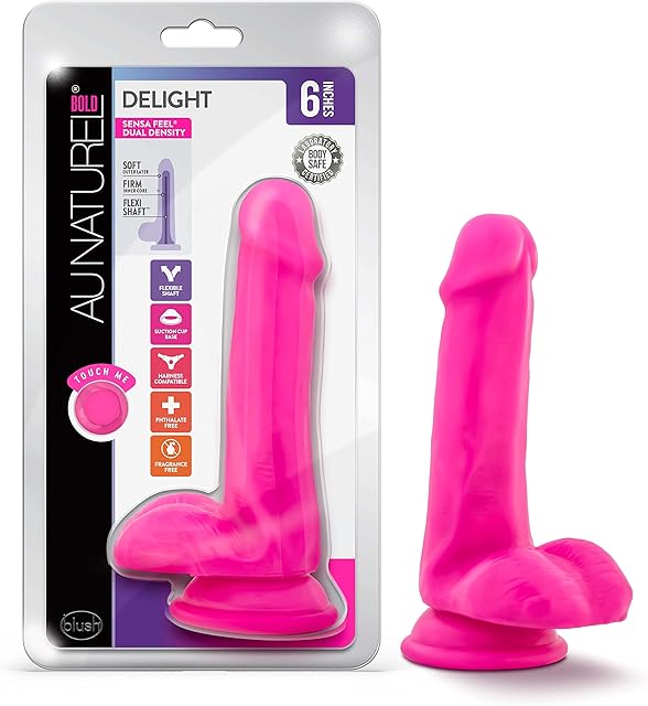 Blush Novelties Au Naturel Bold Delight 6 Inch Super Soft Realistic Sensa Feel Dual Density Flexishaft Dildo - Sex Toy for Women, Men and Couples - Pink