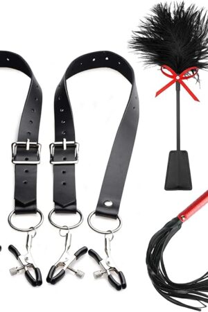 BDSM Bondage Kit for Couples Sex Ttoys Adjustable Labia & Nipple Clamps with Straps SM Flogger Whip Pussy Spreader, Bondage Gear Accessories for Women Pussy Clit Stimulator Labia Spreader