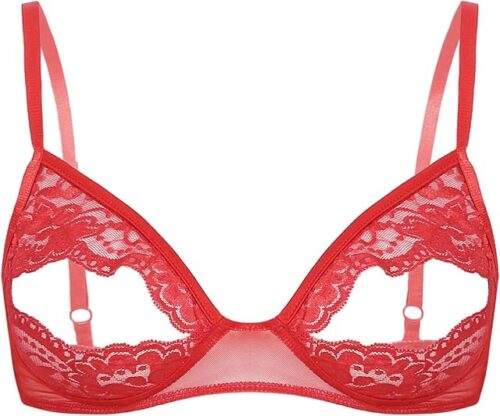 Womens Sexy Sheer Floral Lace Lingerie Brassiere Underwear Open Nipples Bralette Wire-Free Unlined Bras