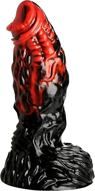 Vulcan Silicone Dildo for Men, Women & Couples. Firm and Flexible, Strong Suction Base, Fantasy Dildo, Unique Texture. Premium Phthalate-Free & Body-Safe Silicone. 1 Piece, Red