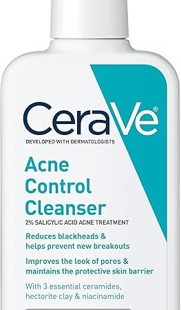 CeraVe Acne Treatment Face Wash, Salicylic Acid Cleanser with Purifying Clay, Niacinamide, and Ceramides, Pore Control and Blackhead Remover, 8 Ounce