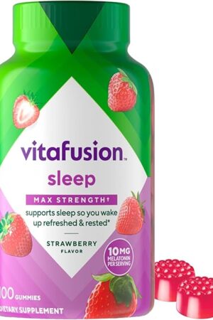 vitafusion Max Strength 10 mg Melatonin Gummies, Strawberry Flavored, Adult Melatonin Gummy Vitamin Supplement, 100 Count, 50 Day Supply