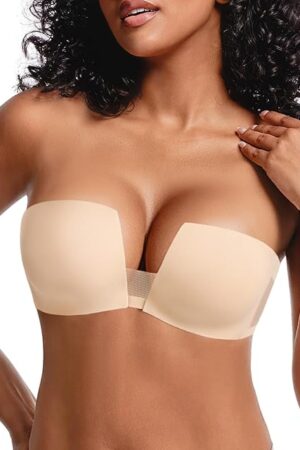 Women's Strapless Bra Push Up Padded Non Slip Underwire Plunge Bras Seamless