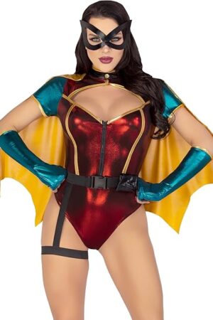 Women 5 Pc Sultry Sidekick Halloween Costume With Cape and Gloves