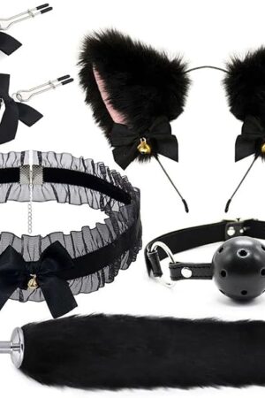 Anal Sex Toys Fox Tail Butt Plug Sexy Cat Ear Headband with Bells Necklace Set Massage Sex Toys for Women Couples Cosplay(12)