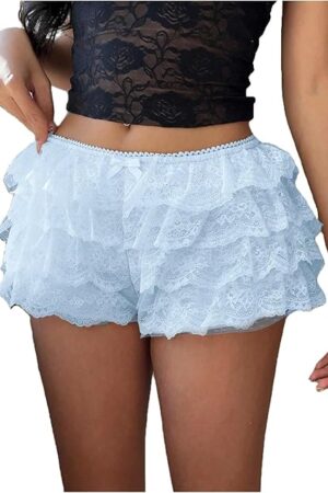 Women Lace Trim Ruffled Bloomers Shorts Y2k Fairy Layered Frill Pumpkin Pants Sexy Boy Shorts Going Out Bottoms