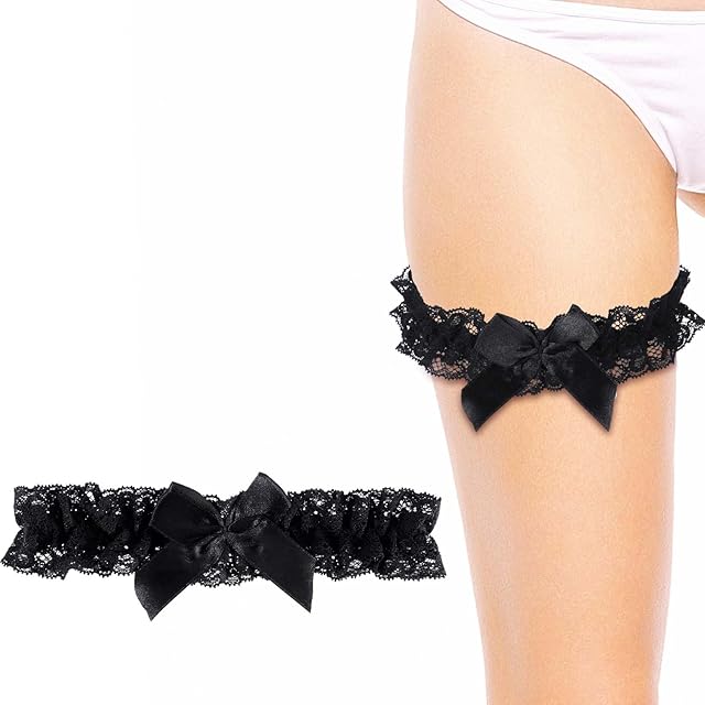 Wedding Garter for Bride, Black Lace Garter Belt with Bowknot Butterfly Lace Thigh Leg Ring Classic Handmade Stretch Toss Garter Party Prom Wedding Body Accessory for Women Girls