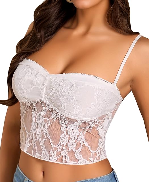Lace Bralettes for Women - Camisole Lingerie Spaghetti Strap Tube Slim Tank Top Y2k Crop Camisoles
