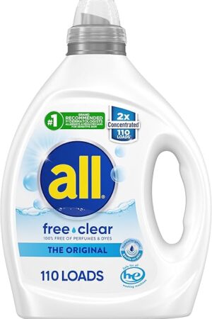 all free clear, Original, Liquid Laundry Detergent for Sensitive Skin, Unscented and Hypoallergenic, Concentrated, 825oz, 110 Loads