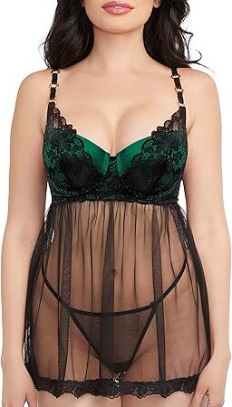 Women's Lace Babydoll & G-String Set