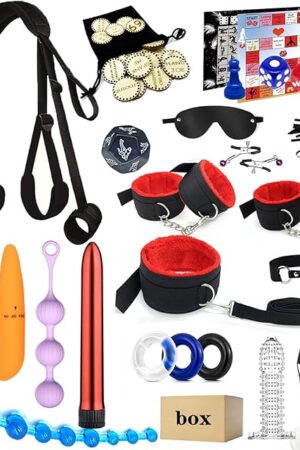 BDSM kit Sex Toys Bondage Restraints Set, Anal Butt Plug Games Card Toys and Sex Straps Neck to Wrist Thigh Sex Sling & Ankle Kits with Adjustable, Sex Things for Couples Kinky and Couple Sex Toys