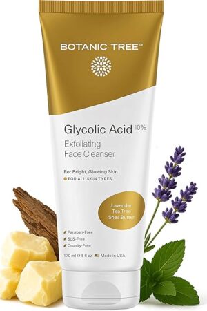 Botanic Tree Glycolic Acid Face Wash, Exfoliating Facial Cleanser and Scrub, 10% Glycolic Acid, AHA and Salicylic Acid, 6 fl oz