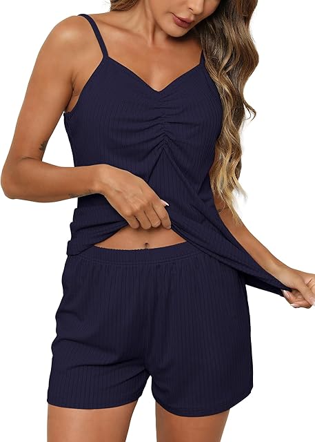 Women's Pajamas Soft Lingerie Sleepwear Sexy Cami Shorts Set V Neck Pj Loungewear