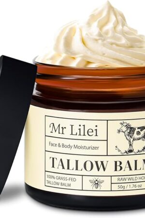 Grass-Fed Beef Tallow Balm for Skin with Raw Honey - Face & Body Moisturizer - Natural Whipped Skin Care Cream for Dry Skin- Hydrating Body Lotion for Nourishment (50g/176oz)