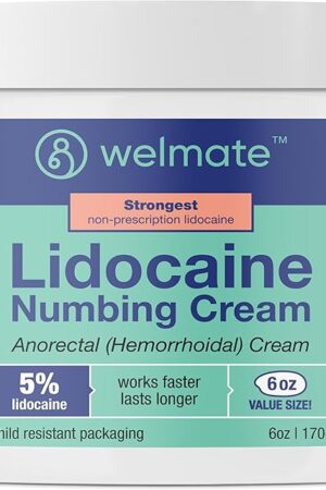 WELMATE - 5% Lidocaine Numbing Cream, 6oz (170g) - Maximum Strength Lidocaine Cream - Hemorrhoid Relief - External Use Anesthetic, Vitamin E - Child Resistant - Topical Skin Care, HSA & FSA Eligible