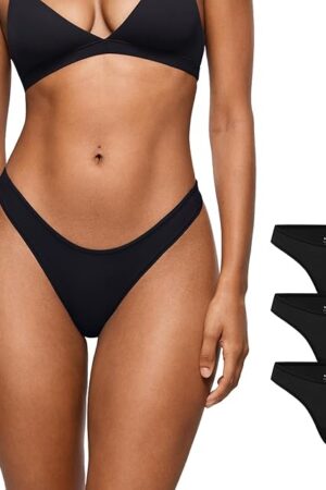 Women's Inbarely Soft Thong - No Show Sexy Panties Breathable V-waisted Ladies Underwear 3 Pack