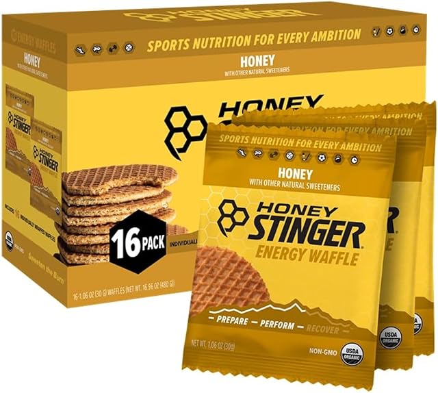 Honey Stinger Organic Honey Waffle, Energy Stroopwafel for Exercise, Endurance and Performance, Sports Nutrition for Home & Gym, Pre and Post Workout, Box of 16 Waffles, 1696 Ounce (Pack of 16)