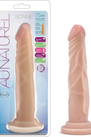 Blush Au Naturel Ronnie 7.5" Ultra-Soft Dildo, Realistic Flexible G-Spot Lifelike Cock, Suction Cup, Strap-On, X5 Plus TPE, Dual Density Lover Penis - Adult Sex Toy for Women, Men & Couples - (Beige)